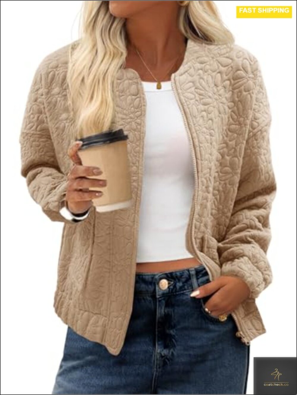 Women's Jacquard Bomber Jacket Zip Up Lightweight Casual Coat